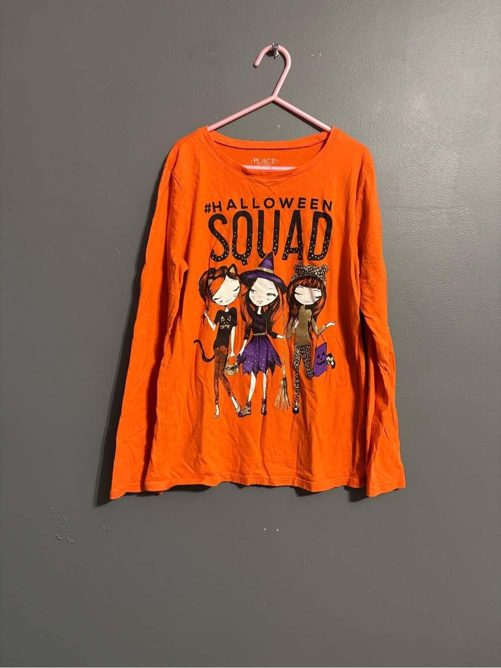 The Children's Place #Halloween Squad graphic orange Cotton Tee girls L 10/12